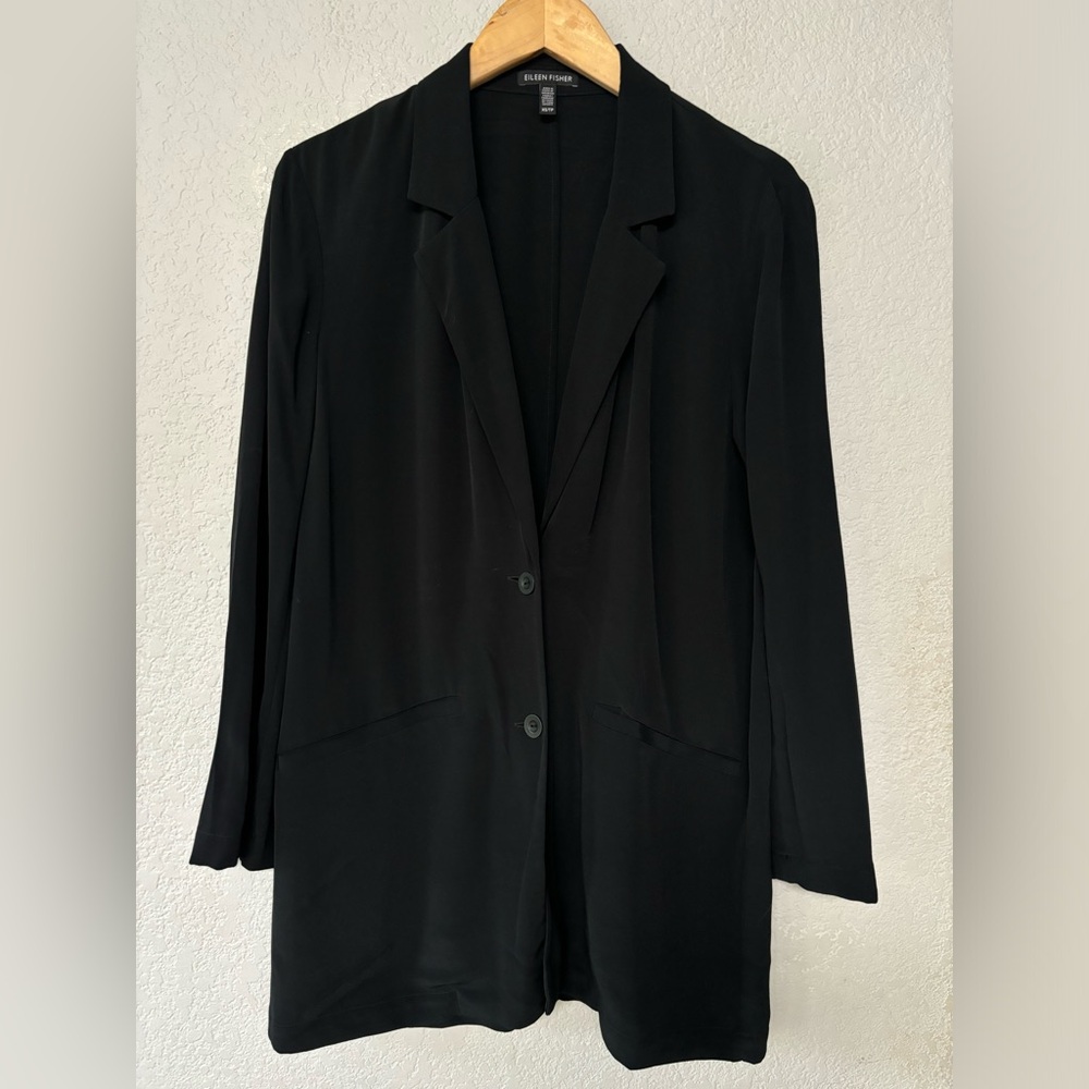 Eileen Fisher‎ Lightweight Blazer Two Button Jacket in Black Women's Size XS